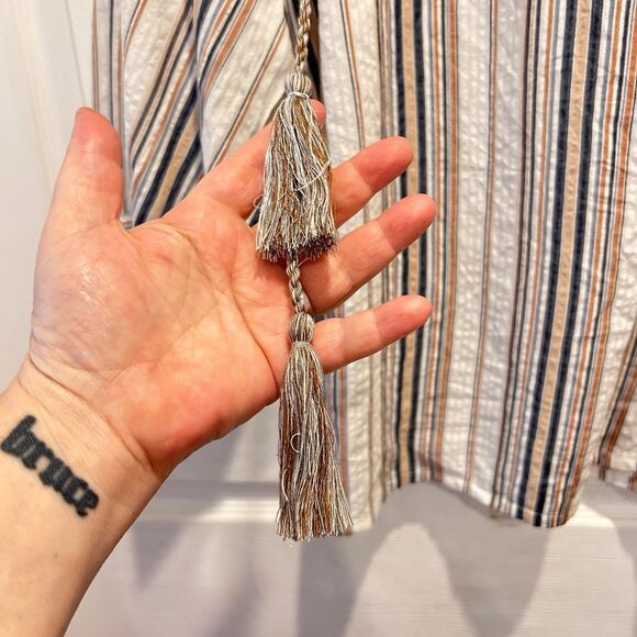 Karen Kane Balloon Sleeve Striped Colorful Lightweight Peasant Top Tassels Small - Picture 5 of 9